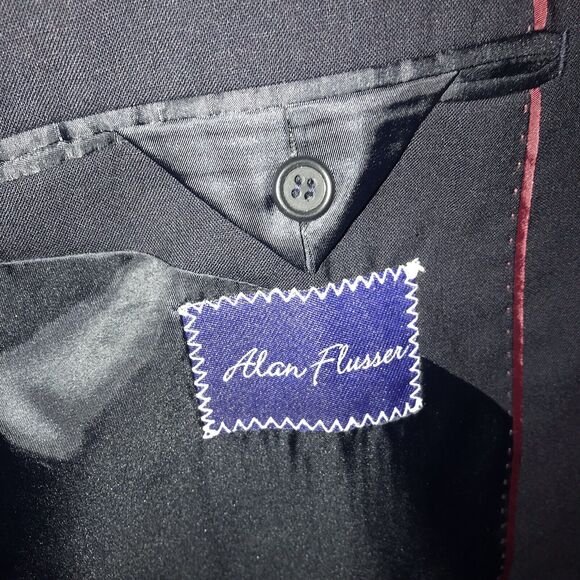 Alan Flusser Navy Blue or Black Sport Virgin Wool Blazer Jacket Gold Buttons 44R - Picture 4 of 15